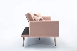 SZLIZCCC 63" Pink Velvet Couch, Tufted Loveseat Sofa, Convertible Futon Sofa Bed, Accent Sofa Recliner, Golden Metal Legs, 2 Couch Pillows, Mid Century Modern Sofas For Home Living Room Bedroom -Amazon Store 211EA5UGp6S