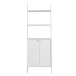 Manhattan Comfort Cooper Mid Century Modern Ladder Display Cabinet With 2 Floating Shelves, White