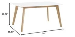 Walker Edison Mid Century Modern Wood Table Dining Room Kitchen Set Dining Chairs, 60 Inch, 6 Person , White And Natural -Amazon Store 215f5MCtlhL