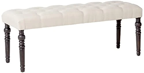 Roundhill Furniture Leviton Fabric Tufted Turned Leg Dining Bench, Beige 3 Roundhill Furniture Leviton Fabric Tufted Turned Leg Dining Bench, Beige