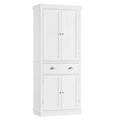 FOTOSOK 72" Kitchen Pantry Storage Cabinets With Drawer, Freestanding Cupboard With 4 Doors, Drawer, 4 Shelves, Utility Pantry Cabinet For Kitchen, Dining Room, Living Room, White