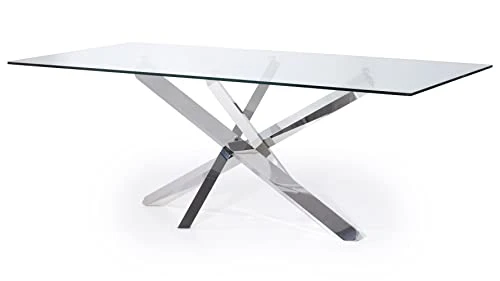 Modern Cortez 79" Clear Glass Dining Table With Polished Stainless Steel Base 5 Modern Cortez 79" Clear Glass Dining Table With Polished Stainless Steel Base - Image 3