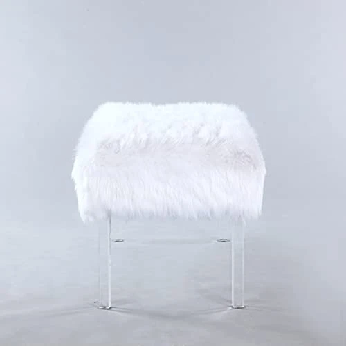 Iconic Home Trento Modern Contemporary Faux Fur Acrylic Leg Bench, White 5 Iconic Home Trento Modern Contemporary Faux Fur Acrylic Leg Bench, White - Image 3