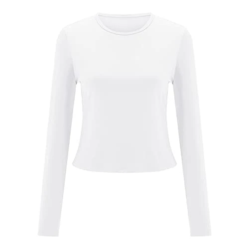 Women Slim Fit Crop Top Long Sleeve Crew Neck Basic T-Shirts With Thumb Holes Sexy Solid Pullover Blouse Top Tee Tops 4 Women Slim Fit Crop Top Long Sleeve Crew Neck Basic T-Shirts With Thumb Holes Sexy Solid Pullover Blouse Top Tee Tops - Image 2
