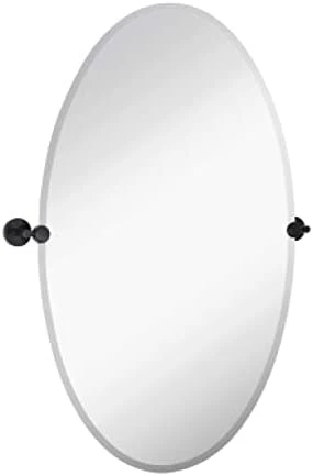 Hamilton Hills 24x36 Inch Frameless Oval Pivot Wall Mirror With Brushed Chrome Rounded Wall Brackets | Large Circular Tilt & Pivoting Bathroom Mirror | Bedroom, Farmhouse Hanging Wall-Mounted Vanity 7 Hamilton Hills 24x36 Inch Frameless Oval Pivot Wall Mirror With Brushed Chrome Rounded Wall Brackets | Large Circular Tilt & Pivoting Bathroom Mirror | Bedroom, Farmhouse Hanging Wall-Mounted Vanity - Image 5