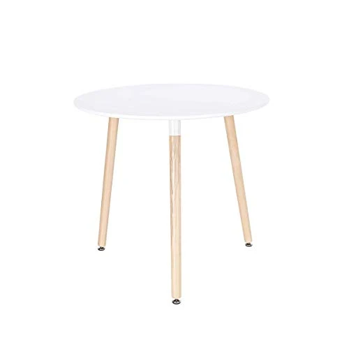 CangLong Modern Round Dining Table In White With Beech Wood Legs For Kitchen Living Bedroom,White 3 CangLong Modern Round Dining Table In White With Beech Wood Legs For Kitchen Living Bedroom,White