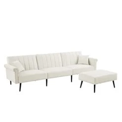 GENERIC L-Shape Sectional Sofa With Ottoman Couch Folding Futon Bed Multiple Adjustable Positions And Nailhead Trim White Cabin Lodge Mid-Century Modern Solid Velvet Handmade 9 GENERIC L-Shape Sectional Sofa With Ottoman Couch Folding Futon Bed Multiple Adjustable Positions And Nailhead Trim White Cabin Lodge Mid-Century Modern Solid Velvet Handmade -Amazon Store 21IMcEUaWFL