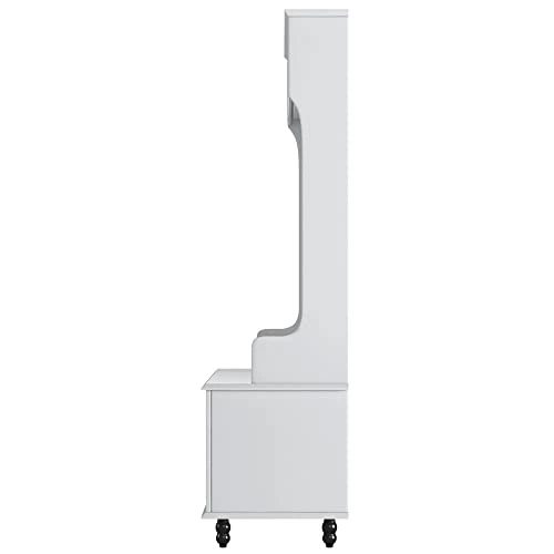 Knocbel Farmhouse Entryway Coat Garment Rack Storage Bench, 3-in-1 Hall Tree With Top Open Compartments, 2 Doors And 4 Metal Hooks, 220lbs Weight Capacity, 40.1"W X 17.7"D X 65"H (White) 6 Knocbel Farmhouse Entryway Coat Garment Rack Storage Bench, 3-in-1 Hall Tree With Top Open Compartments, 2 Doors And 4 Metal Hooks, 220lbs Weight Capacity, 40.1"W X 17.7"D X 65"H (White) - Image 4
