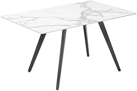 KithKasa Modern Dining Table With Sintered Stone Tabletop And Black Metal Legs For 6, 55 Inch Rectangle Kitchen Table For Dining Room Restaurants Living Room White(Table Only) 8 KithKasa Modern Dining Table With Sintered Stone Tabletop And Black Metal Legs For 6, 55 Inch Rectangle Kitchen Table For Dining Room Restaurants Living Room White(Table Only) - Image 6