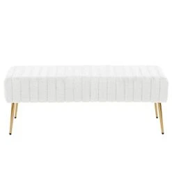 Duhome Modern Bench, Stitched Upholstered Bedroom Benches With Gold Legs, Entryway Bench Footrest Bench Dining Bench For Bedroom Living Room, White -Amazon Store 21KxPDqi09L