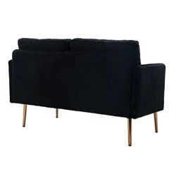 BuckDio Velvet Sofa, Accent Couch For Living Room, For Apartment, Small Space, Solid Wood Frame, Golden Metal Legs, Easy Assembly, Modern Loveseat Sofa Design (Black) -Amazon Store 21MmTZFPHjS