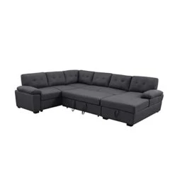 Alexent 5-Seat Modern Fabric Sleeper Sectional Sofa Bed With Pull-Out Bed With Storage Chaise Lounge In Dark Gray Color For Space Saving On Apartment, Living Room, Home Office, Guest Room -Amazon Store 21SbKhUo65L