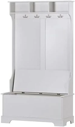 Knocbel Modern Entryway Coat Garment Rack Storage Bench, 3-in-1 Hall Tree With Top Compartments, Bottom Cabinet & 4 Hooks, 39.3" L X 18.5" W X 70.8" H (White) 7 Knocbel Modern Entryway Coat Garment Rack Storage Bench, 3-in-1 Hall Tree With Top Compartments, Bottom Cabinet & 4 Hooks, 39.3" L X 18.5" W X 70.8" H (White) -Amazon Store 21UjHaJBlL. AC