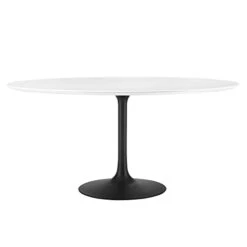 Modway Lippa 60" Round Wood Dining Table, White Top, Black Base