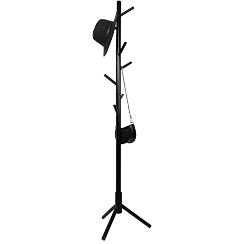 Alotpower Wooden Tree Coat Rack Stand, 3 Adjustable Sizes, 8 Hooks - Super Easy Assembly NO Tools Required - Free Standing Solid Coat Hanger Stand For Clothes, Suits, Accessories (Black) 3 Alotpower Wooden Tree Coat Rack Stand, 3 Adjustable Sizes, 8 Hooks - Super Easy Assembly NO Tools Required - Free Standing Solid Coat Hanger Stand For Clothes, Suits, Accessories (Black)