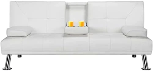 TJLSS Faux Leather Futon Multifunctional Convertible Folding Bed Sofa With Cupholders Pillows 9 TJLSS Faux Leather Futon Multifunctional Convertible Folding Bed Sofa With Cupholders Pillows - Image 7