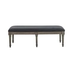 GENERIC Upholstered Bench In French Grey Black Solid Fabric Wood Finish