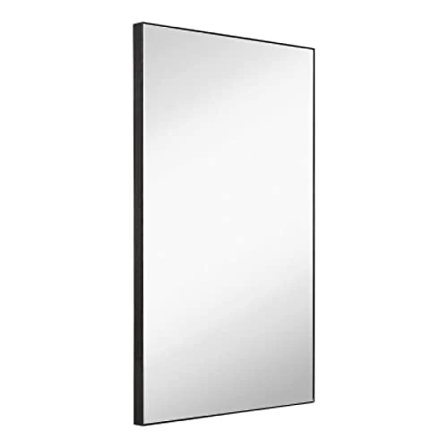 Hamilton Hills 24x36 Inch Black Brushed Metal Framed Vanity Mirrors For Wall | Rectangular Square Corner Glass Panel Wall Mirror | Deep Set Design Bathroom Vanity Mirror Hangs Horizontal Or Vertical 3 Hamilton Hills 24x36 Inch Black Brushed Metal Framed Vanity Mirrors For Wall | Rectangular Square Corner Glass Panel Wall Mirror | Deep Set Design Bathroom Vanity Mirror Hangs Horizontal Or Vertical