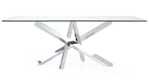 Modern Cortez 79" Clear Glass Dining Table With Polished Stainless Steel Base 3 Modern Cortez 79" Clear Glass Dining Table With Polished Stainless Steel Base