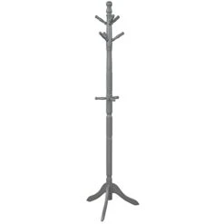 Tangkula Wood Coat Rack Freestanding, Entryway Height Adjustable Coat Stand With 9 Hooks & Stable Tri-Legged Base, Rubber Wood Coat Tree Hall Tree Coat Hanger For Home Office Hall Entryway (Grey)