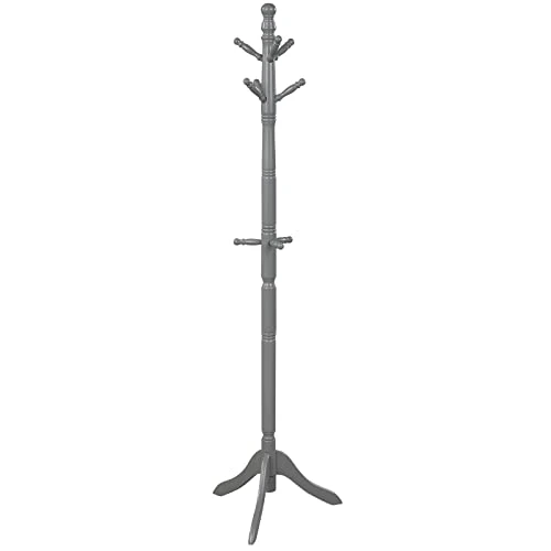 Tangkula Wood Coat Rack Freestanding, Entryway Height Adjustable Coat Stand With 9 Hooks & Stable Tri-Legged Base, Rubber Wood Coat Tree Hall Tree Coat Hanger For Home Office Hall Entryway (Grey) 3 Tangkula Wood Coat Rack Freestanding, Entryway Height Adjustable Coat Stand With 9 Hooks & Stable Tri-Legged Base, Rubber Wood Coat Tree Hall Tree Coat Hanger For Home Office Hall Entryway (Grey)