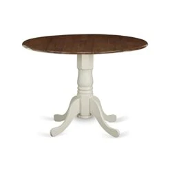 East West Furniture Wooden DMT-WLW-TP Modern Dining Table With Walnut Round Tabletop And 42 X 30-Linen White Finish