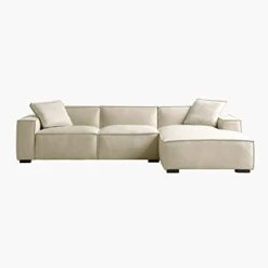 Acanva Modern L-Shaped Deep Sectional Sofa Furniture Set For Living Room Lounge, Minimalist Style Comfy Suedette Upholstery Corner Couch With Chaise, Beige -Amazon Store 21nEefAbhYL