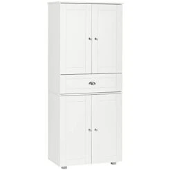 HOMCOM 72" Freestanding Kitchen Pantry Cabinet With 2 Large Double Door Cabinets And 1 Center Drawer, White