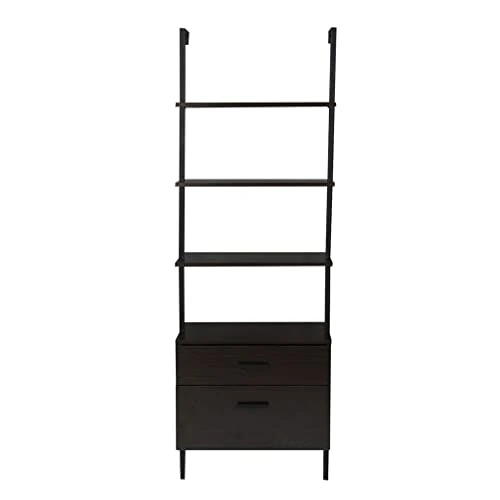 HOYOC 71" Industrial Bookshelf, 5-Tier Wood Wall Mounted Ladder Shelf Bookshelf With 2 Drawers And Matte Steel Frame Open Display Rack For Bedroom,Home Office,Collection,Plant Flower 7 HOYOC 71" Industrial Bookshelf, 5-Tier Wood Wall Mounted Ladder Shelf Bookshelf With 2 Drawers And Matte Steel Frame Open Display Rack For Bedroom,Home Office,Collection,Plant Flower - Image 5