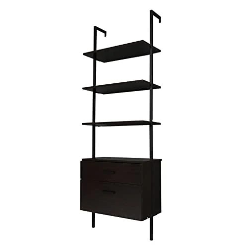 HOYOC 71" Industrial Bookshelf, 5-Tier Wood Wall Mounted Ladder Shelf Bookshelf With 2 Drawers And Matte Steel Frame Open Display Rack For Bedroom,Home Office,Collection,Plant Flower 5 HOYOC 71" Industrial Bookshelf, 5-Tier Wood Wall Mounted Ladder Shelf Bookshelf With 2 Drawers And Matte Steel Frame Open Display Rack For Bedroom,Home Office,Collection,Plant Flower - Image 3