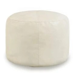 Thgonwid Unstuffed Faux Leather Pouf Cover, Handmade Footstool Ottoman Storage Solution, Floor Footrest Cushion - 16.5”x12.5”, Ivory White