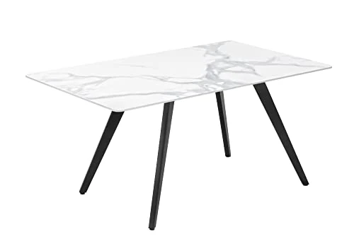 KithKasa Modern Dining Table With Sintered Stone Tabletop And Black Metal Legs For 6, 55 Inch Rectangle Kitchen Table For Dining Room Restaurants Living Room White(Table Only) 5 KithKasa Modern Dining Table With Sintered Stone Tabletop And Black Metal Legs For 6, 55 Inch Rectangle Kitchen Table For Dining Room Restaurants Living Room White(Table Only) - Image 3