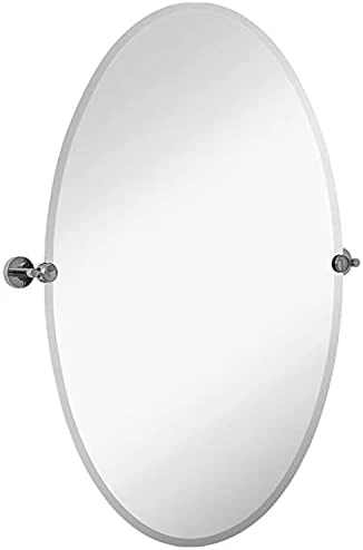 Hamilton Hills 24x36 Inch Frameless Oval Pivot Wall Mirror With Brushed Chrome Rounded Wall Brackets | Large Circular Tilt & Pivoting Bathroom Mirror | Bedroom, Farmhouse Hanging Wall-Mounted Vanity 8 Hamilton Hills 24x36 Inch Frameless Oval Pivot Wall Mirror With Brushed Chrome Rounded Wall Brackets | Large Circular Tilt & Pivoting Bathroom Mirror | Bedroom, Farmhouse Hanging Wall-Mounted Vanity - Image 6