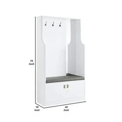 Benjara 76 Inch Coat Hanger, Shoe Storage With Bench, Cabinet, Mirror, White 9 Benjara 76 Inch Coat Hanger, Shoe Storage With Bench, Cabinet, Mirror, White -Amazon Store 21zyVdrbfDL