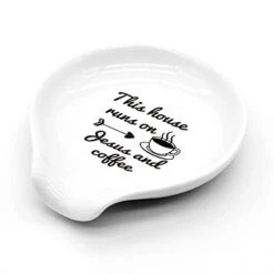 Littlefa Funny Coffee Quote This House Runs On Jesus And Black Sign Ceramic Spoon Holder-Coffee Rest -Coffee Station Decor Bar Accessories-Coffee Lovers Gift For Women Men -Amazon Store 310MTNP3piL