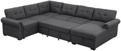 Alexent 5-Seat Modern Fabric Sleeper Sectional Sofa Bed With Pull-Out Bed With Storage Chaise Lounge In Dark Gray Color For Space Saving On Apartment, Living Room, Home Office, Guest Room -Amazon Store 310ZNMRdIuL. AC
