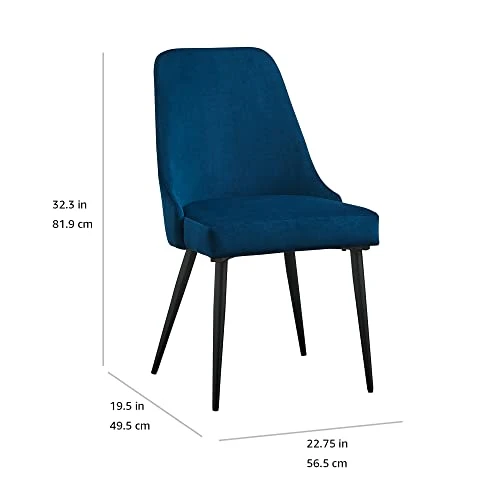 Amazon Brand – Rivet Modern High-Back Padded Dining Chair, Set Of 2, 19.5"D, Blue 4 Amazon Brand – Rivet Modern High-Back Padded Dining Chair, Set Of 2, 19.5"D, Blue - Image 2