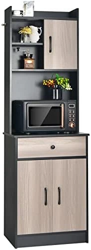 Giantex Pantry Organization And Storage, Tall Buffet Hutch Cabinet With Drawer Cabinet Shelf, High Cupboard Sideboard, Stationary Microwave Stand, Wood Countertop (Black & Natural) 8 Giantex Pantry Organization And Storage, Tall Buffet Hutch Cabinet With Drawer Cabinet Shelf, High Cupboard Sideboard, Stationary Microwave Stand, Wood Countertop (Black & Natural) - Image 6