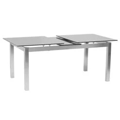 Armen Living Brushed Stainless Steel Tempered Glass Top Extension Dining Table, Height, Gray