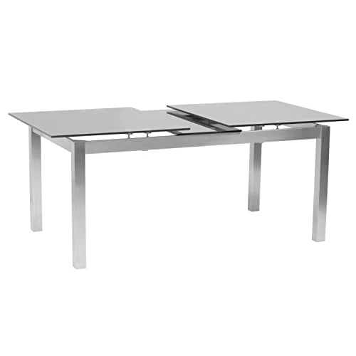 Armen Living Brushed Stainless Steel Tempered Glass Top Extension Dining Table, Height, Gray 3 Armen Living Brushed Stainless Steel Tempered Glass Top Extension Dining Table, Height, Gray
