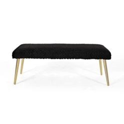 Great Deal Furniture Indira Patterned Faux Fur Bench, Black And Gold Finish -Amazon Store 311JoER59lL