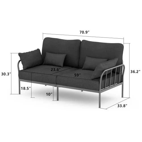 DUESI 71'' Modern Loveseat Furniture, Small Couches For Living Room With 2 Cushions, Steady Steel Framework, Metal Sofa Couches For Living Room, Easy Assembly, 650 LB Capacity(Deep Grey) 4 DUESI 71'' Modern Loveseat Furniture, Small Couches For Living Room With 2 Cushions, Steady Steel Framework, Metal Sofa Couches For Living Room, Easy Assembly, 650 LB Capacity(Deep Grey) - Image 2