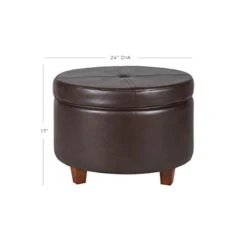 HomePop Round Leatherette Storage Ottoman With Lid, Chocolate Brown Large -Amazon Store 311ReYbpS0L