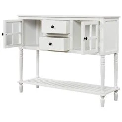 42" Wide Console Table Sideboard Buffet Server With 2 Doors And Bottom Shelf, Sideboard Storage Cabinet For Living Room (White)