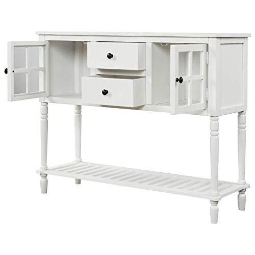 42" Wide Console Table Sideboard Buffet Server With 2 Doors And Bottom Shelf, Sideboard Storage Cabinet For Living Room (White) 3 42" Wide Console Table Sideboard Buffet Server With 2 Doors And Bottom Shelf, Sideboard Storage Cabinet For Living Room (White)