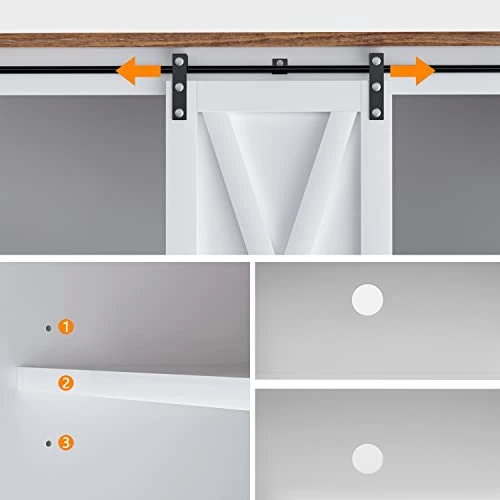 Farmhouse Coffee Bar Cabinet, 58’’ Kitchen Buffet Sideboard Cabinet With Sliding Barn Door, Coffee Bar Table With Adjustable Shelves, White Buffet Table With Storage,Living Dining Room Storage Cabinet 9 Farmhouse Coffee Bar Cabinet, 58’’ Kitchen Buffet Sideboard Cabinet With Sliding Barn Door, Coffee Bar Table With Adjustable Shelves, White Buffet Table With Storage,Living Dining Room Storage Cabinet - Image 7