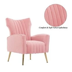 Altrobene Velvet Accent Chair Modern Wingback Comfy Chair Tufted Reading Armchair With Gold Legs For Living Room/Bedroom, Light Pink -Amazon Store 311l3KQLLyL