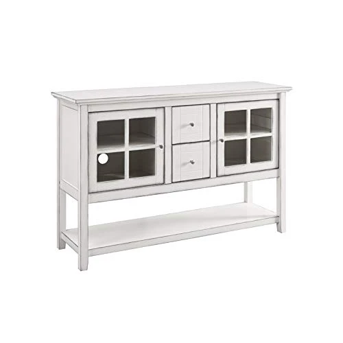 Walker Edison Charlotte Classic Glass Door Storage Buffet, 52 Inch, Antique White 3 Walker Edison Charlotte Classic Glass Door Storage Buffet, 52 Inch, Antique White