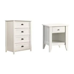 Sauder County Line 4-Drawer Chest, Soft White Finish & Shoal Creek Night Stand, Soft White Finish