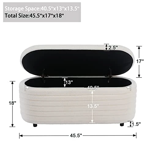 DM Furniture DM-Furniture Storage Ottoman Bench Upholstered Fabric Storage Bench End Of Bed Stool With Safety Hinge For Bedroom, Living Room, Entryway (44.5-inch, White) (TN2436) 4 DM Furniture DM-Furniture Storage Ottoman Bench Upholstered Fabric Storage Bench End Of Bed Stool With Safety Hinge For Bedroom, Living Room, Entryway (44.5-inch, White) (TN2436) - Image 2